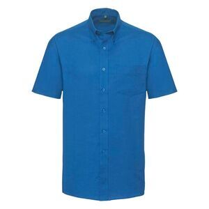 Russell Collection Mens Short Sleeve Easy Care Oxford Shirt / Oxford Blue